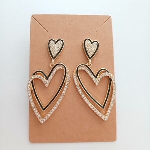 Fashion Jewelry Gold and Black Heart Earrings